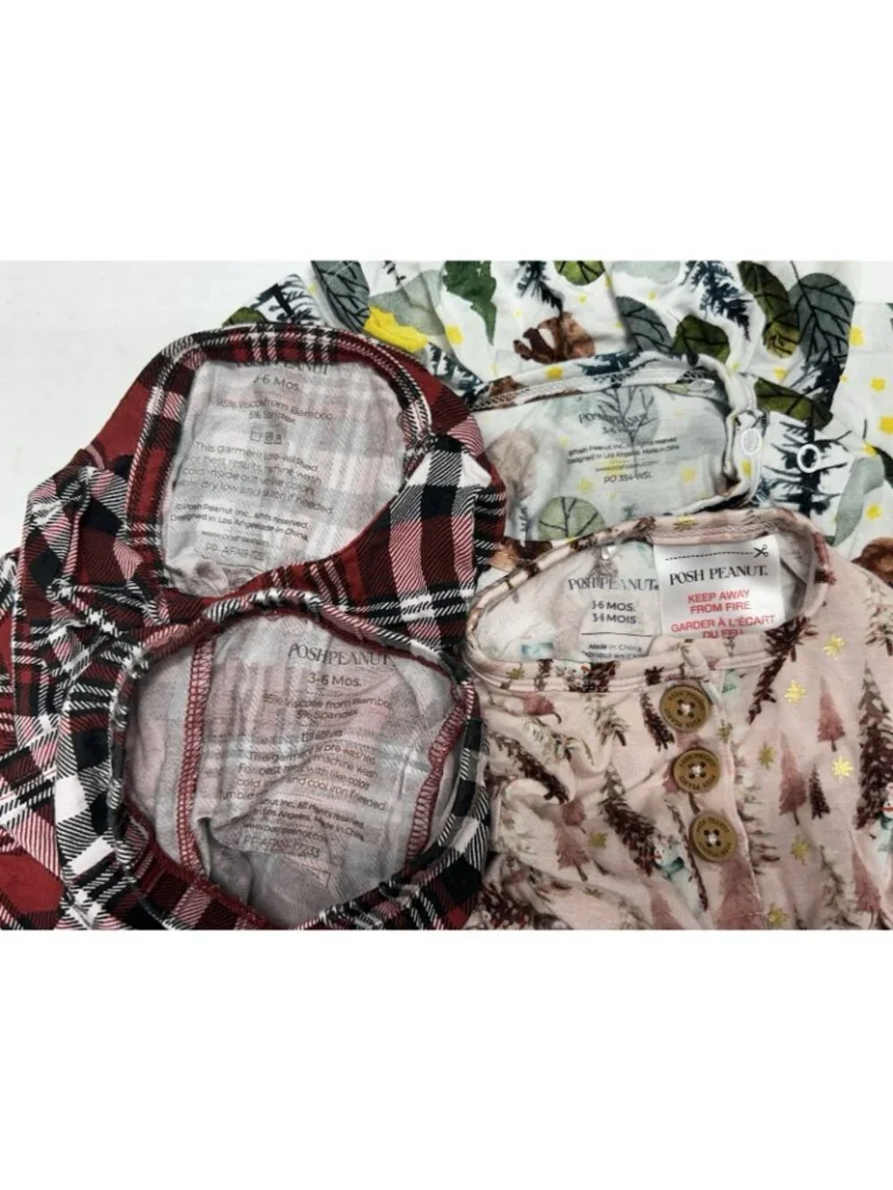 Posh Peanut 3-6 Months Lot Of Two One Piece LS + 2 Pc Set Bamboo Wildlife Plaid